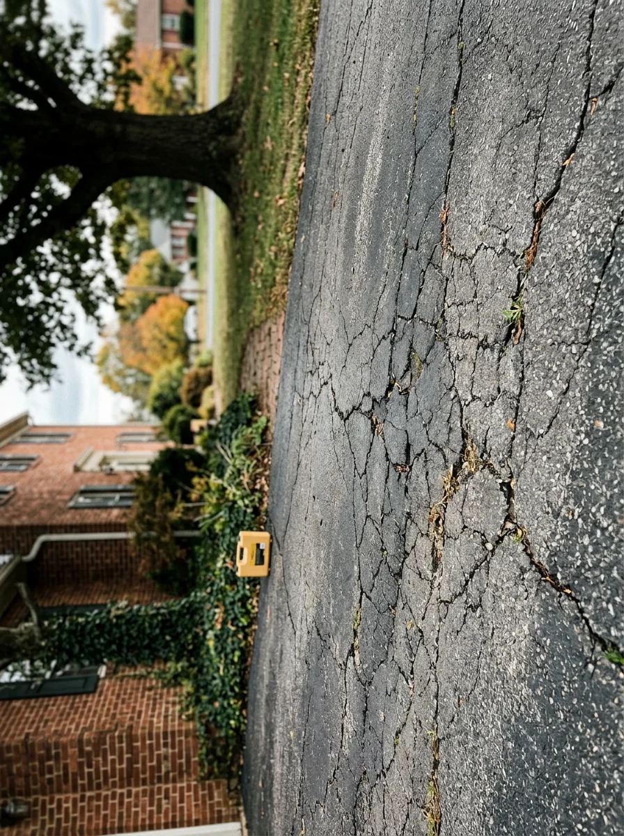 Older residential driveway in a Lebanon Pennsylvania neighborhood with visible surface cracking before hot tar crack repair.